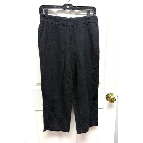 Talbots Charcoal Black Linen Cropped Pants, Stretch Waist, Pockets, Size 2P - Picture 1 of 7